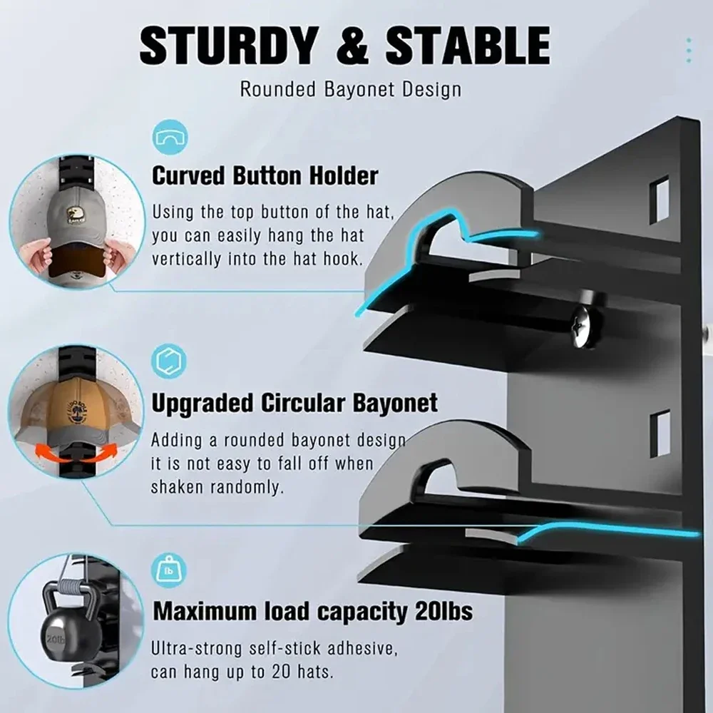 Hat Rack for Baseball Caps Multifunctional Storage Wall Cap Hanger Storage Cap Organizer Hat Holder for Door Closet image 4
