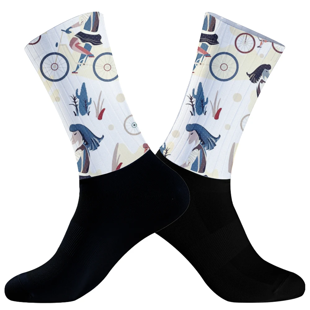 Aero-Calcetines antideslizantes de silicona para hombre, medias deportivas para ciclismo, correr y bicicleta, para verano