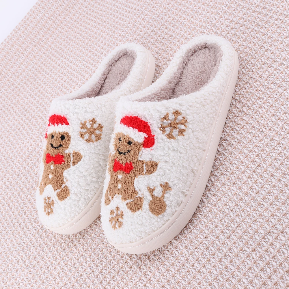 Christmas Gingerbread Man Slippers Fluffy Home Slippers Comfortable Cute Gingerbread Man Slippers Anti Slip for Autumn Winter