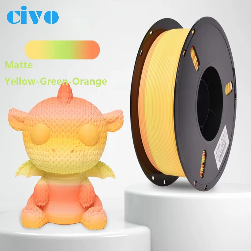 Matte Yellow-Green-Orange Gradient PLA Filament 1.75mm 1KG High Precision No Warp Universal 3D Printer Printing Consumables