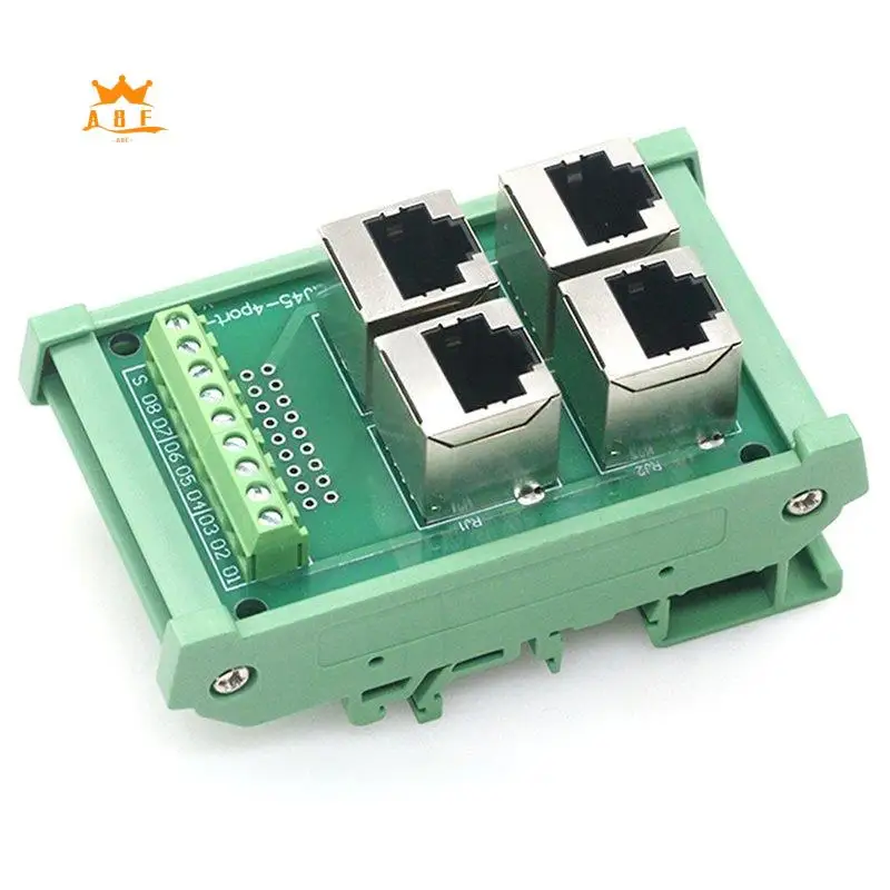 A08E-4 Way 4 Port RJ45 8P8c Female Socket To Terminal Block Adapter Pcb Board Network RJ45 Ethernet Connector DIN Rail Mount