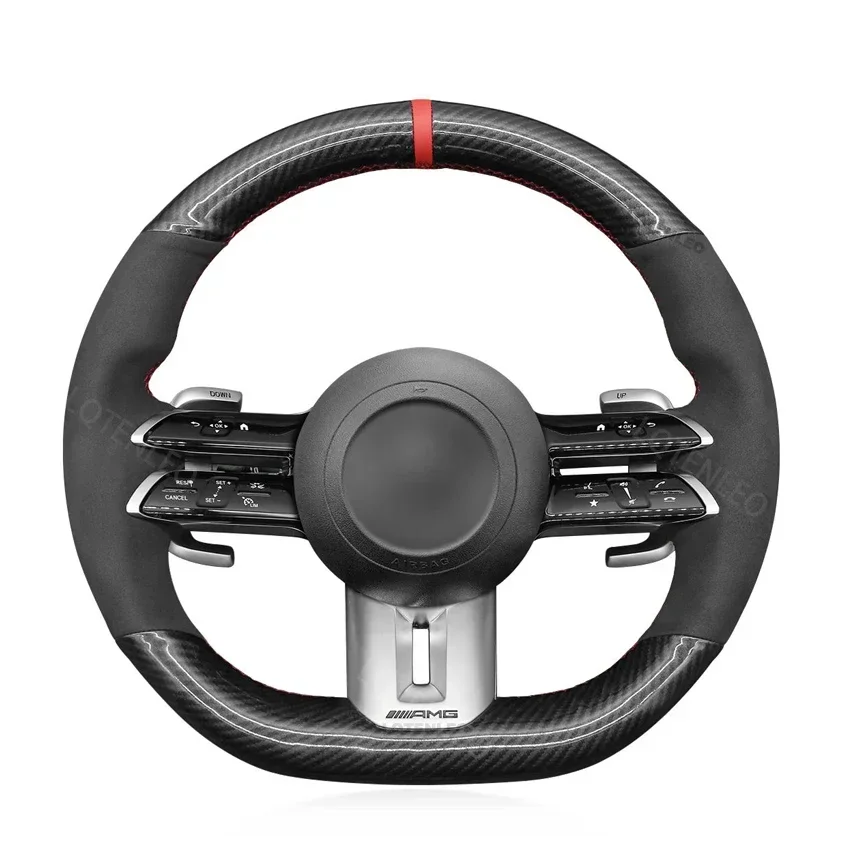 

Black Artificial Carbon Suede Car Steering Wheel Cover for Mercedes Benz C-Class W206 E-Class EOS EQE W213 AMG GT 2021-2023
