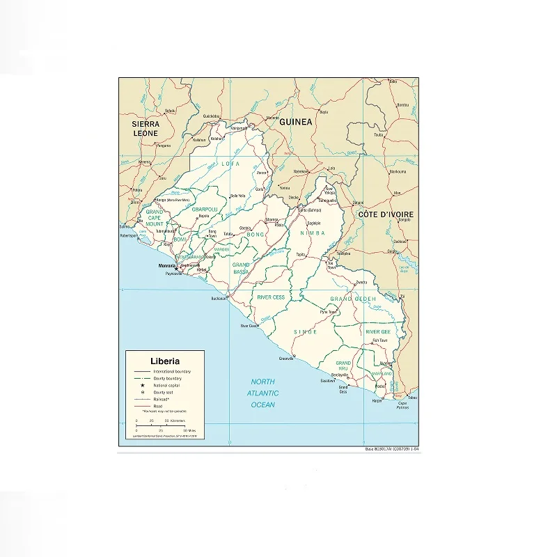 Liberia Road Highway Transportation Map, Art Print Canvas Poster, Living Room Decor, Home Wall Picture