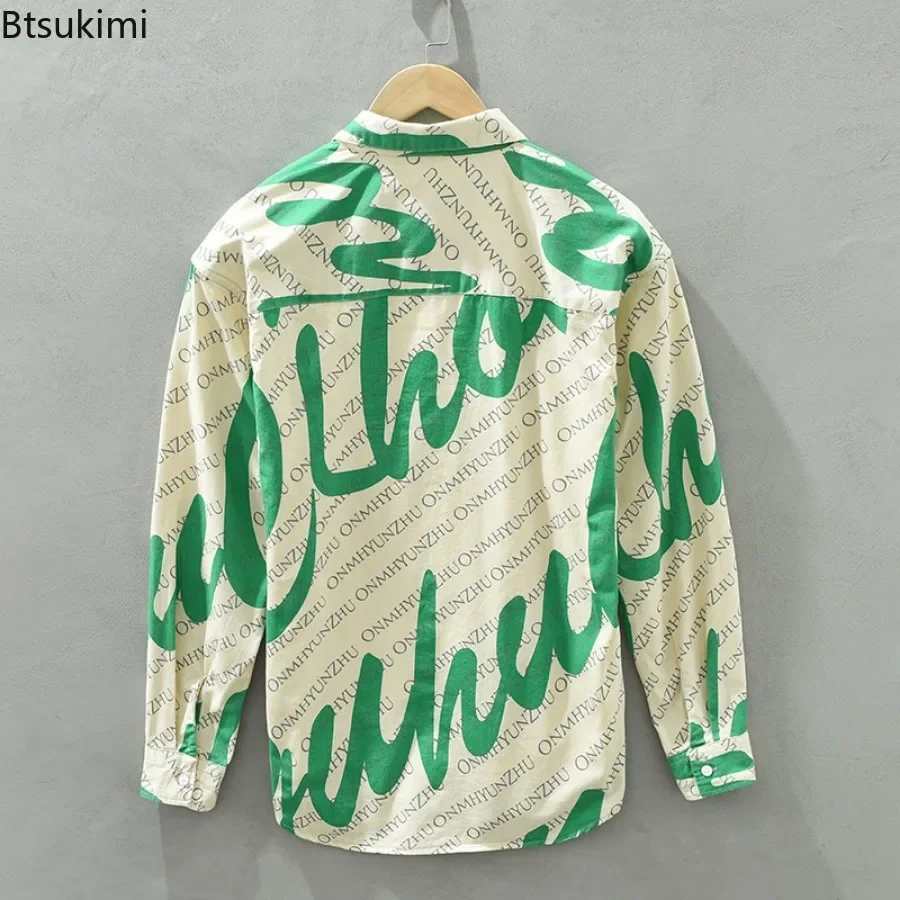 New 2026 Men's Trend Printed Long-sleeved Shirt High Quality 100% Cotton Loose Casual Shirt Coats Creative Design Style Men Tops