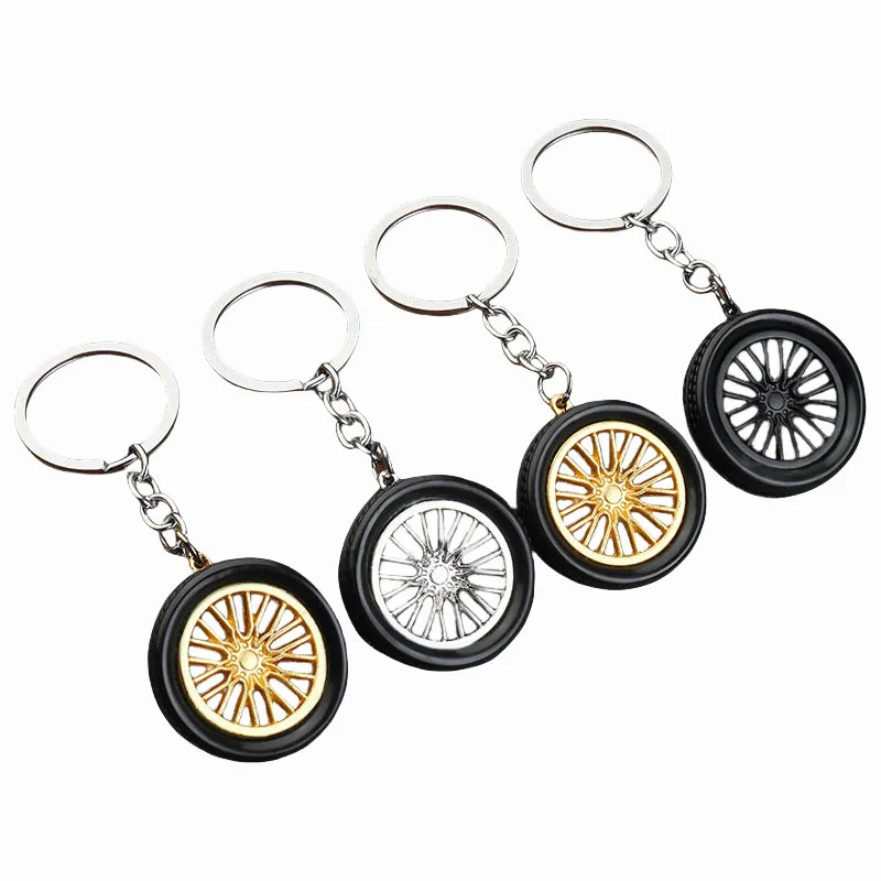 New PVC Soft Rubber Simulation Mini Car Tire Keychain Creative Car Wheel  Hub Pendent for Men\'s Car Keys Backpack Keyring