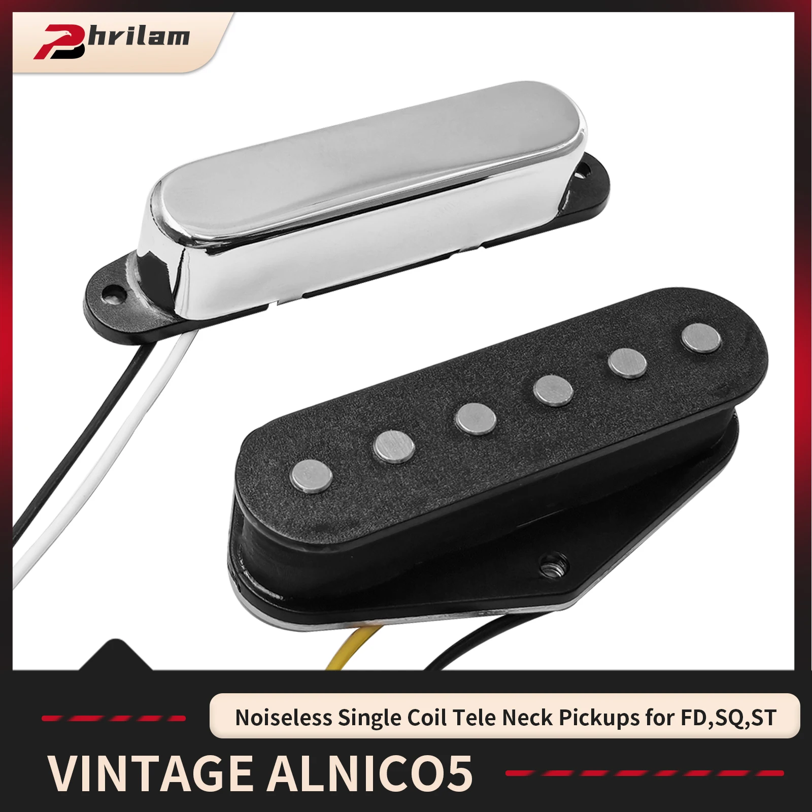 PHRILAM Alnico 5 Noiseless Single Coil  Guitar Pickups Tele Bridge Pickup /Neck Pickup  Fit Fender Telecaster Pickups Part