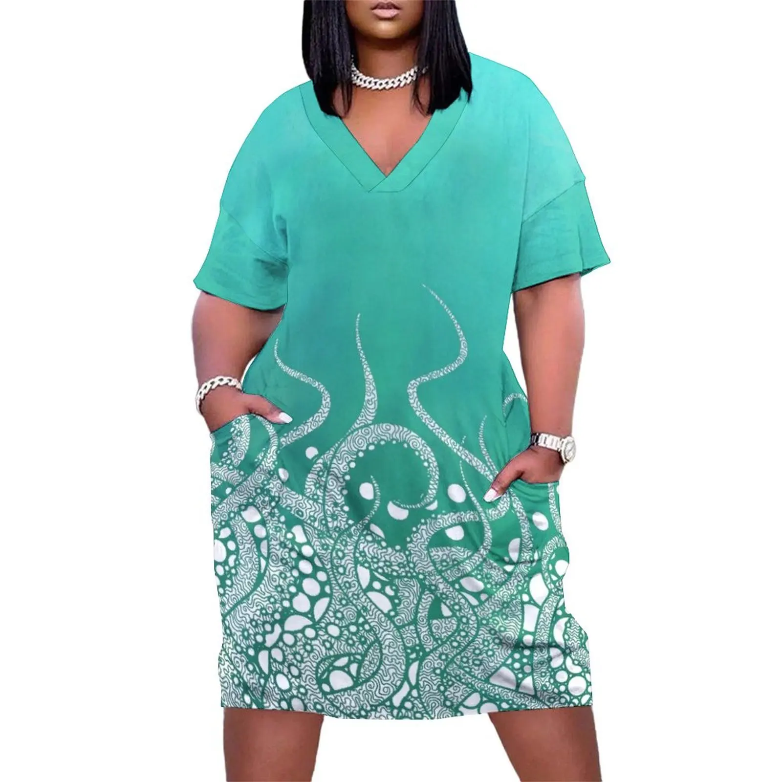 Turquoise Tentacles Loose Pocket Dress prom clothes ladies dresses for special occasions Beachwear summer dress women 2024