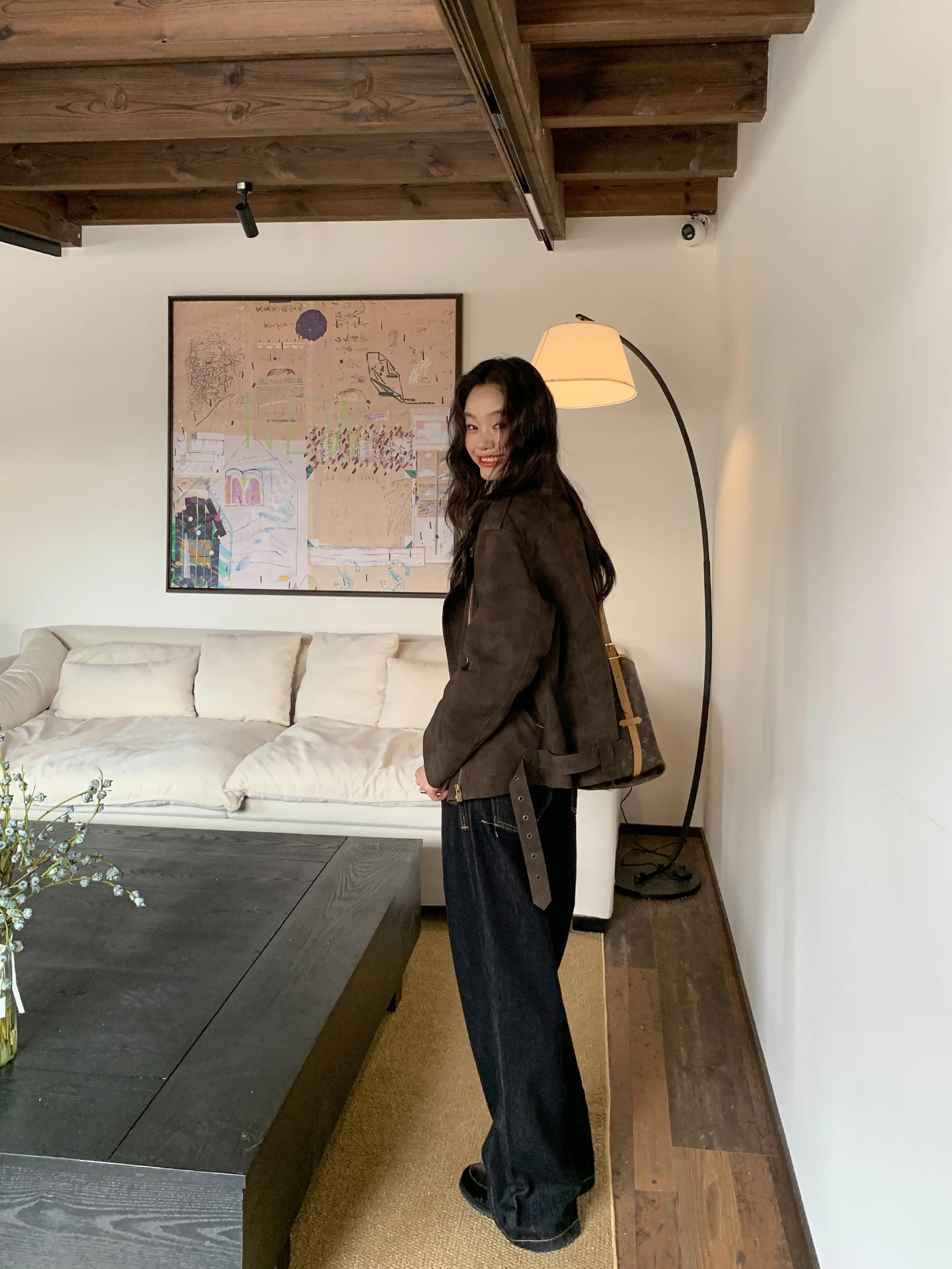 Jaqueta Feminina Luijixi de Couro Sintético Pesado Estilo Motociclista, Nova Coleção Outono Inverno, Retrô Casual, Top Moderno com Zíper, Casaco Longo