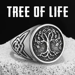 Viking Celtic Knot Tree of Life Men Rings Stainless Steel Jewelry Punk Rock Trendy Fashion Accessories for Women Gift Wholesale