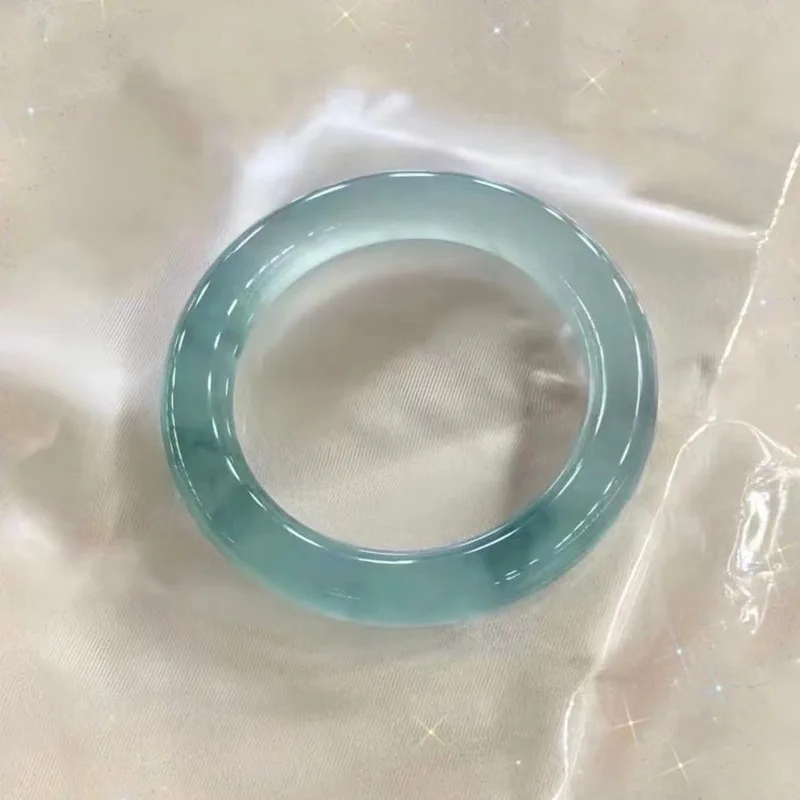 Natural high-quality ice with floral patterns, Burmese old mine glass jadeite, moist and round jade bracelet