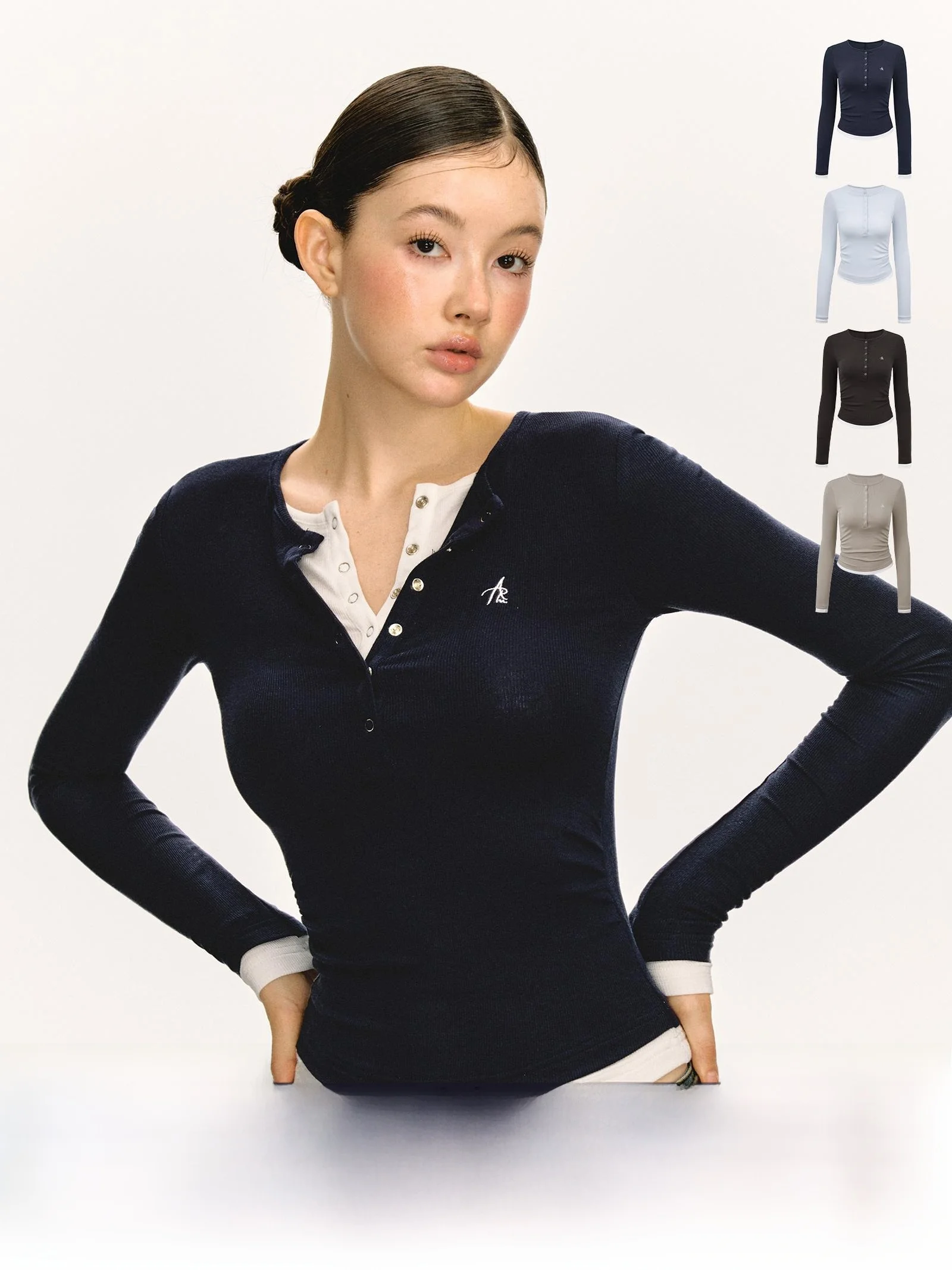 

Женская трикотажная футболка с воротником Ariseism American Sle Henry, облегающая длинная футболка Sve, осенняя внутренняя одежда, повседневная однотонная