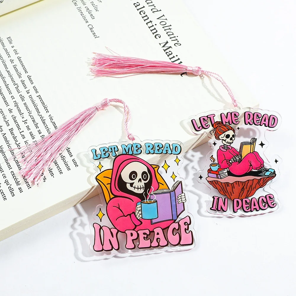 1개 재미있는 해골 책갈피 독서 마커 아크릴 북마크 친구 소녀 교사 어린이 문구 학교 용품