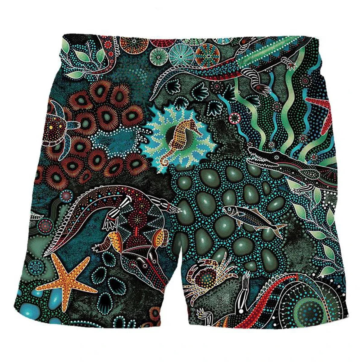 

Indigenous Native Sea Turtle Dot Painting Art Beach Shorts 3D Print Men Women Surf Board Shorts Swimwear Swim Trunks
