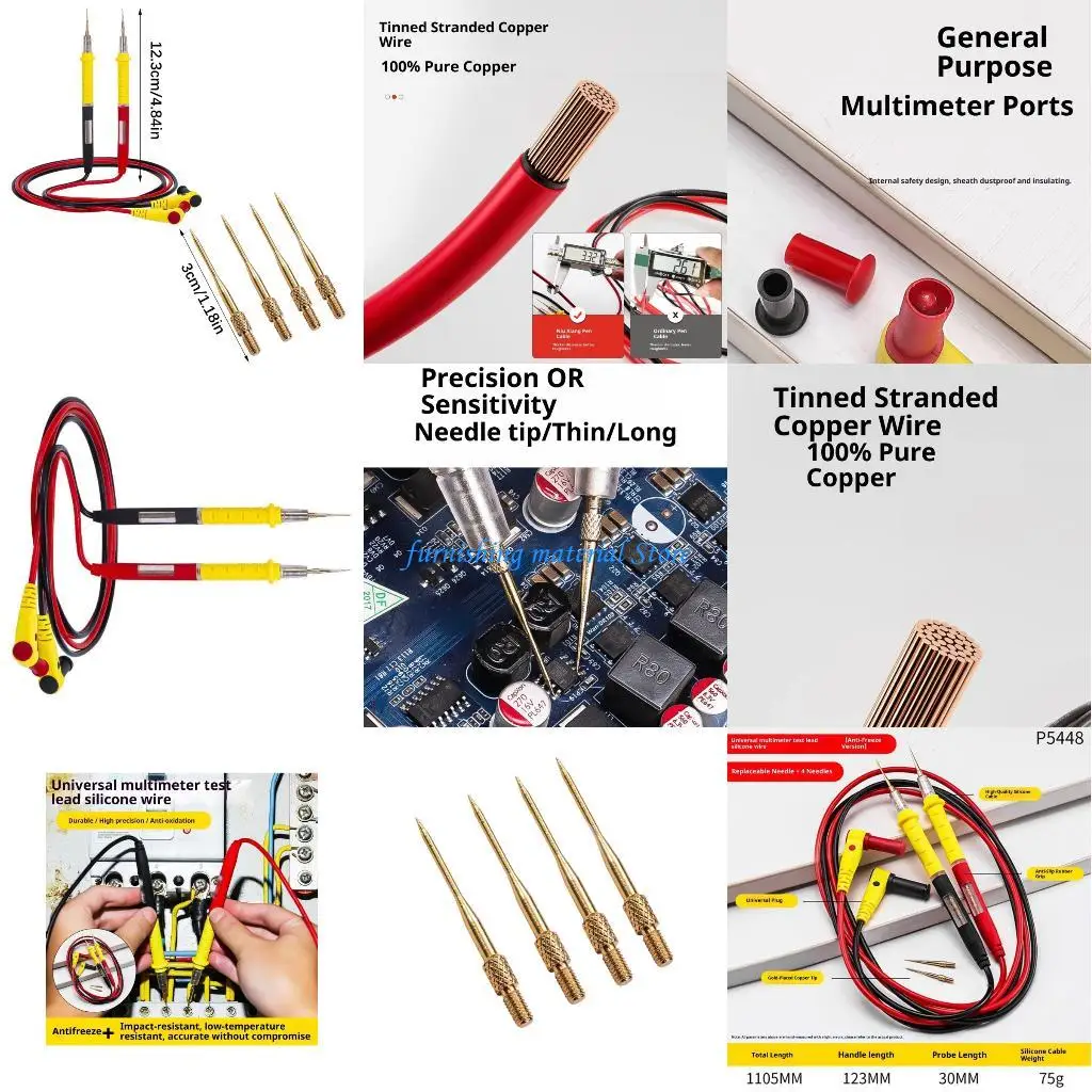 

Y5GD Fine Point Steel Multimeter Probes With Flameproof Silicone Coating Replacement Multimeter Leads