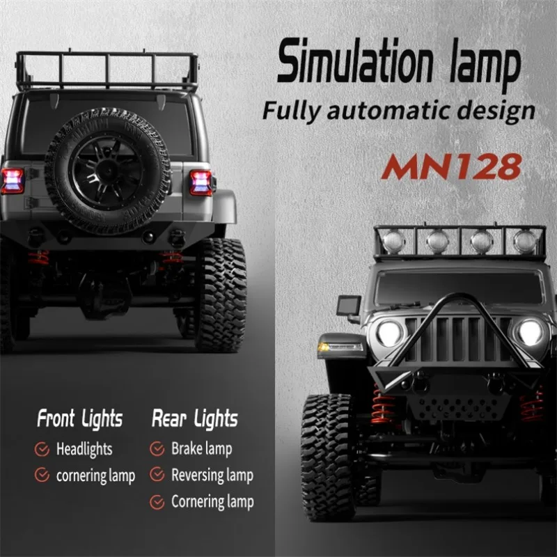 RC Crawler 4x4 Car MN128  2.4G Climbing Buggy Professional with LED Light Full Scale Remote Control Cars Toys for Boys Gift