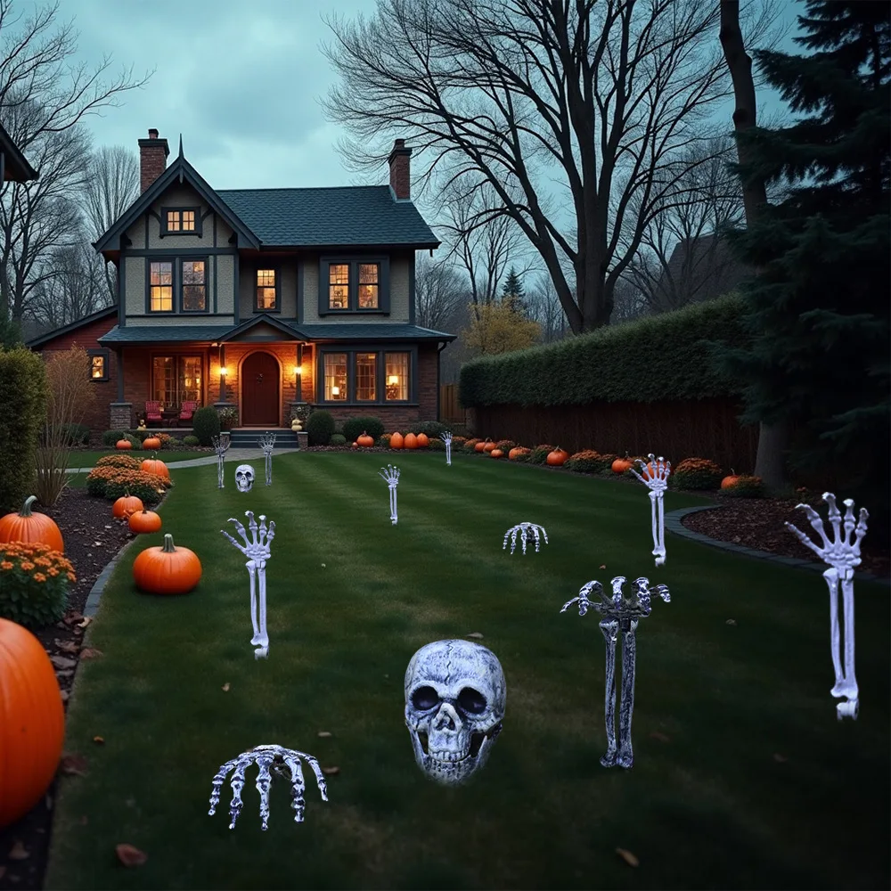 زينة الهالوين دعائم مخيفة هيكل عظمي واقعي جمجمة وأيدي ديكور منزلي للهالوين ساحة مزحة المهرجانات لوازم الحفلات #6