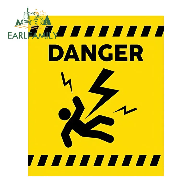 EARLFAMILY Electric Shock Sign Warning Car Sticker Rearview Mirror Surfboard Occlusion Scratch Vinyl Decal Waterproof Car Label