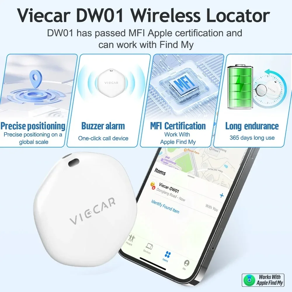 

Viecar DW01 Car GPS Tracker Bluetooth Auto Work for Find My APP Anti Lose Reminder Device for Iphone Tag Replacement MFI Locator