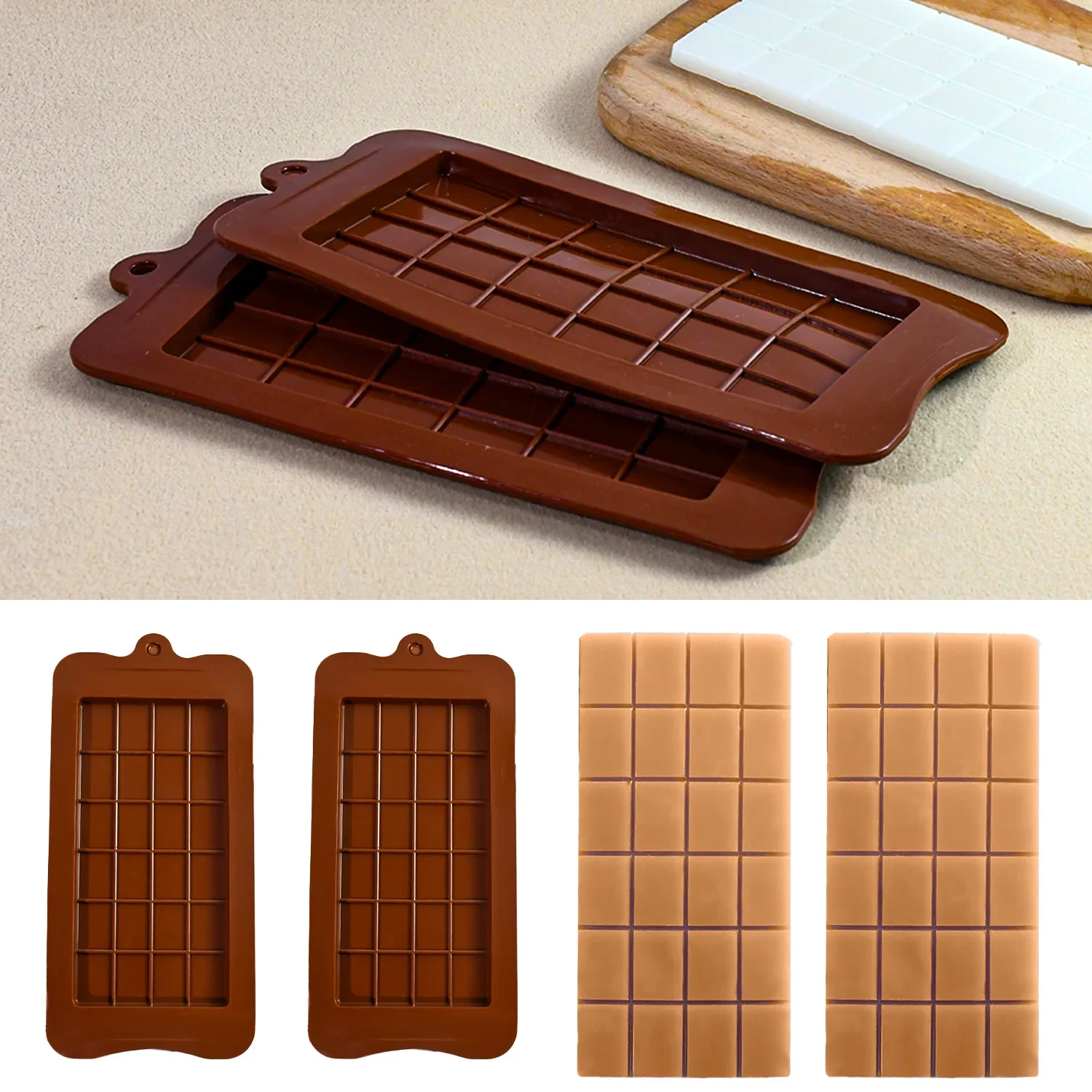 1Pc Food‑Grade 24 Cavity Silicone Chocolate Bar Mold Square Non Stick DIY Candy Baking Mould Reusable Homemade Bakeware Tool