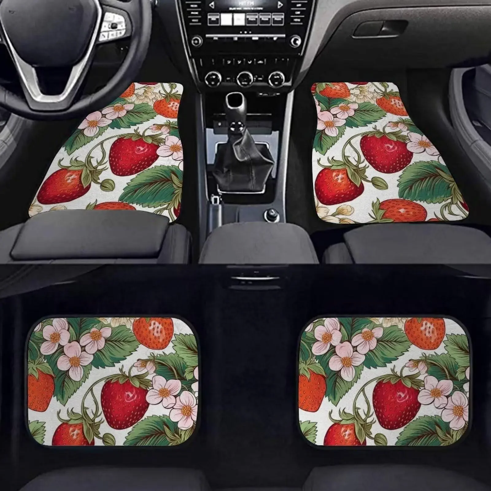 

Alfombrillas Coche Con Flores Fresa, Ajuste Universal 95% Automotriz, SUV, Sedan, Furgonetas, Para Mujeres, Niñas, Juego 4