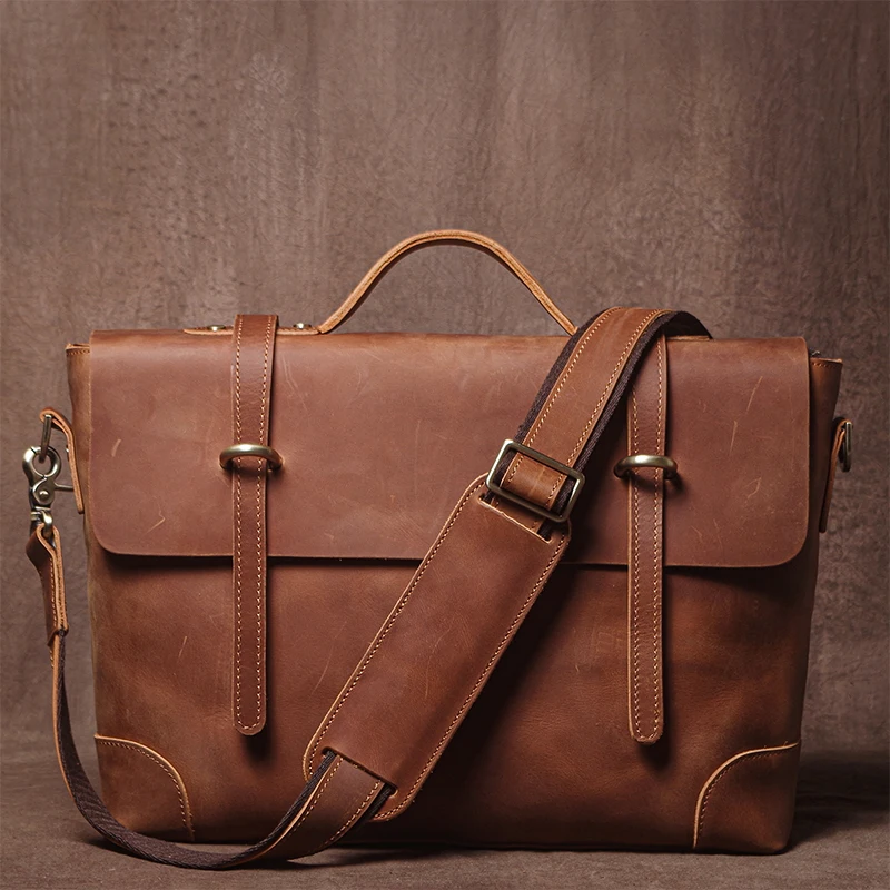 GURO 高級ブランド本革ハンドバッグ男性エグゼクティブブリーフケースレトロ大型メッセンジャーバッグクレイジーホース牛革ラップトップショルダーバッグ