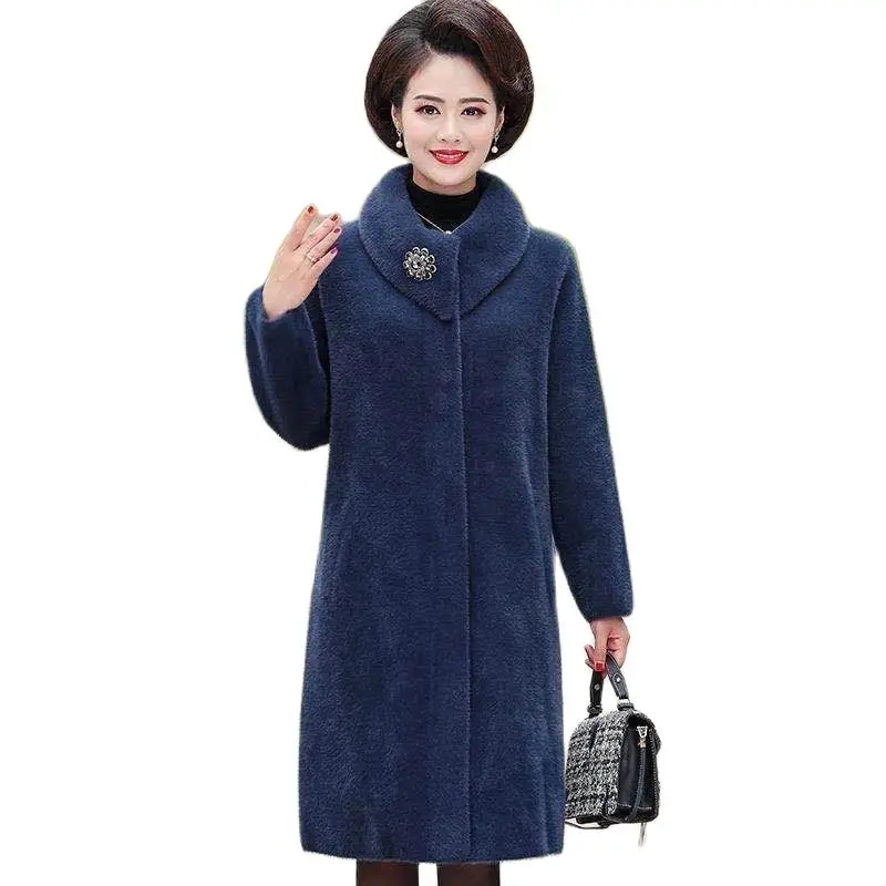 Mom's Autumn Winter Faux velvet Faux fur Coat Fashion Women's Thicken Warm Parka Outwear Loose Female Long Winter Faux fur Coats