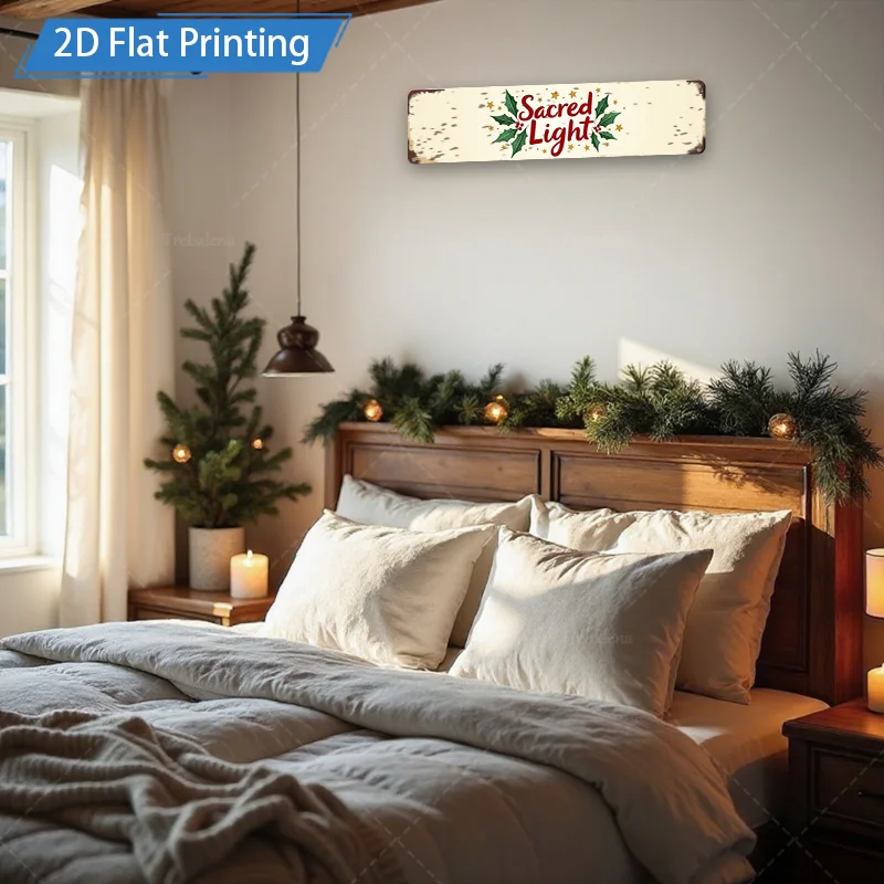 [2D FLAT] علامة معدنية قطعة واحدة، 4 × 16 بوصة ضوء مقدس لعيد الميلاد علامة معدنية ديكور جدار الفن