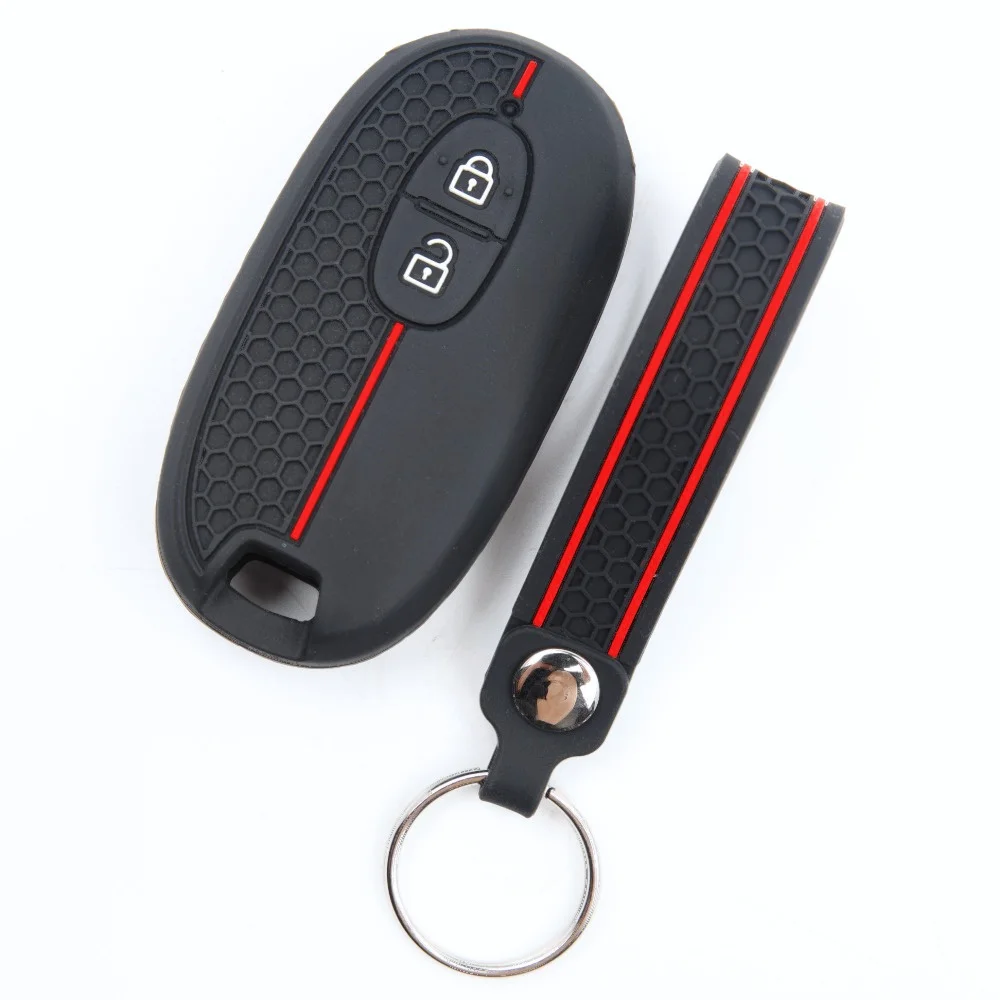 Silicone Car Key Fob Cover For Suzuki Wagon R Every Hustler Palette Solio Alto Lapin Spacia with slim wrist strap