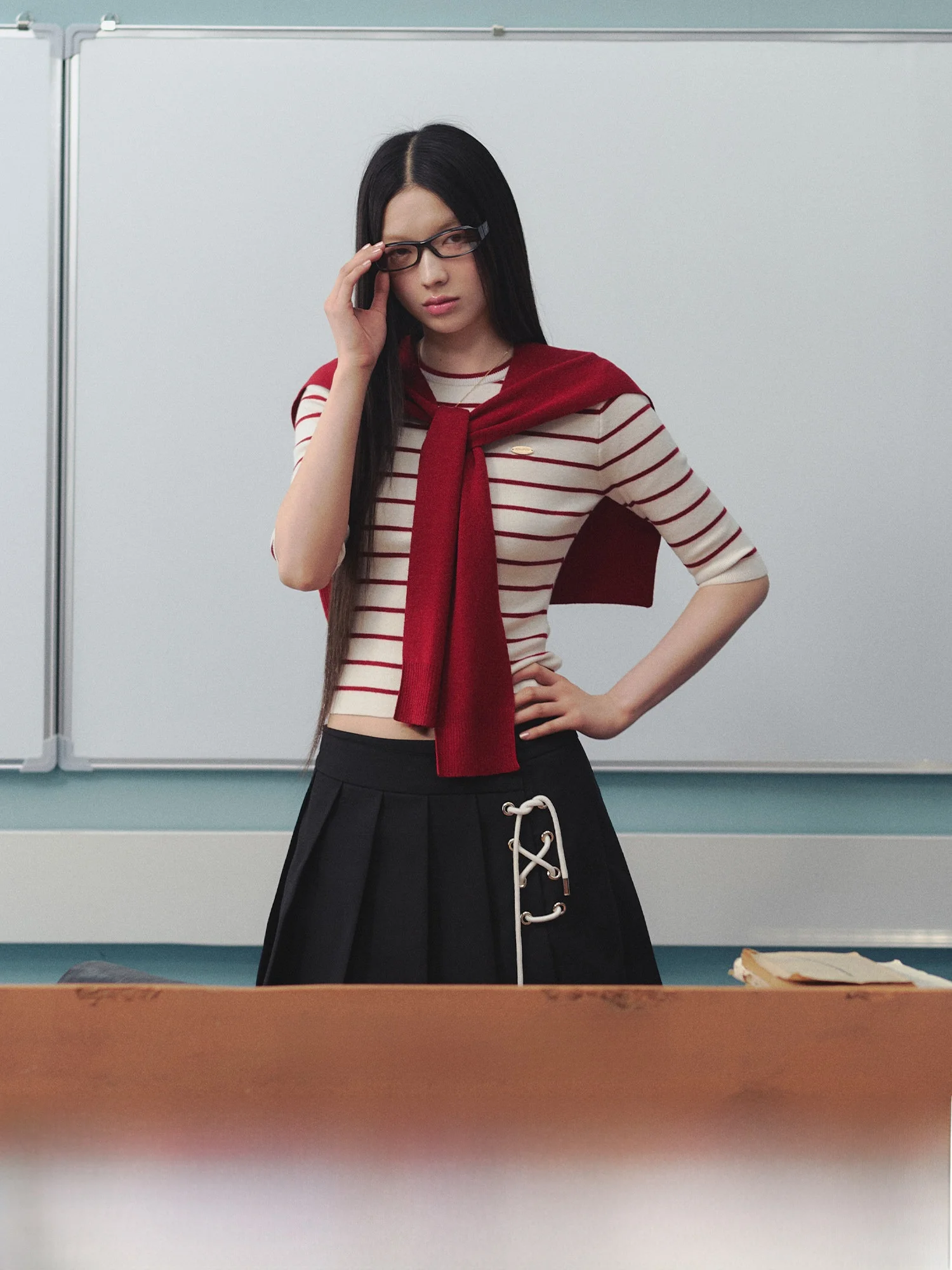 

Slim Fit Casual Knit Sweater with awl Collar round Ne ort Sve Women's Autumn Slimming Young-looking Striped Top