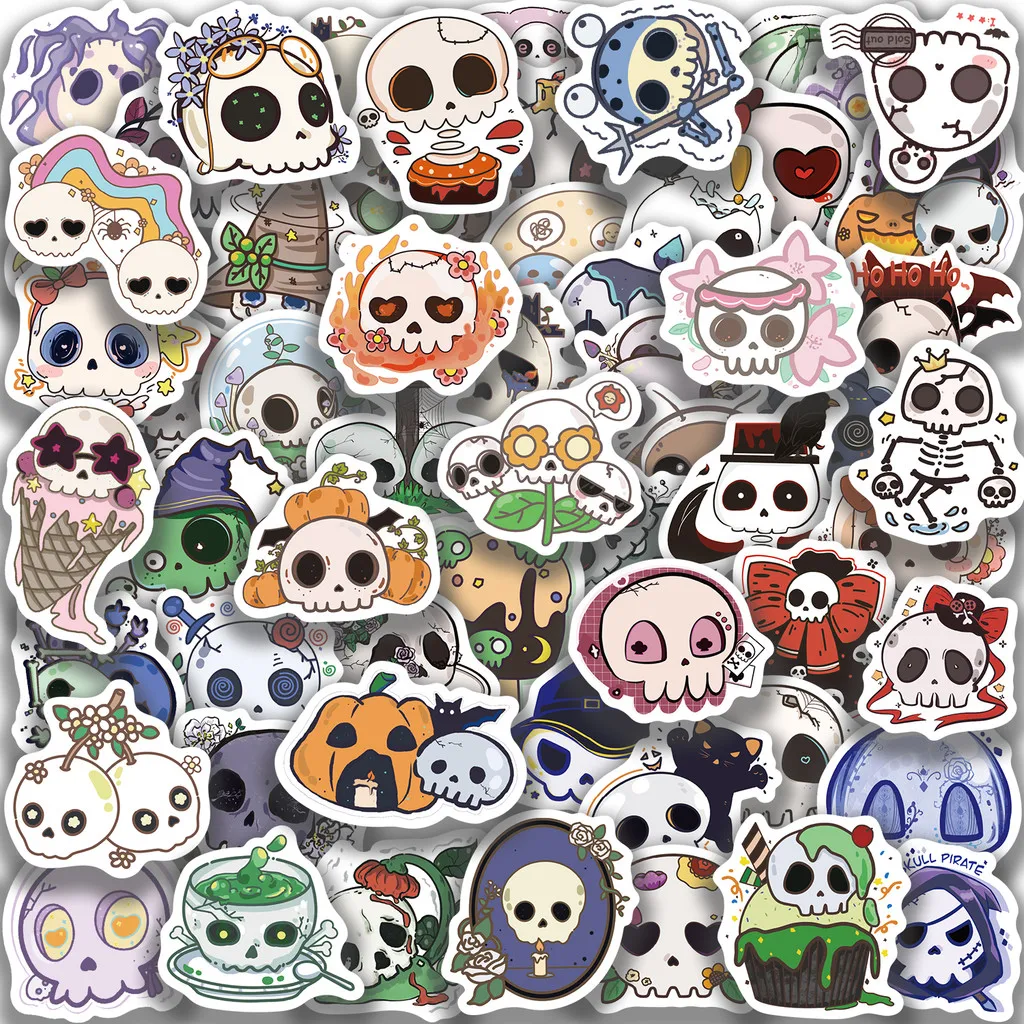 60Pcs Groovy Retro Skull Halloween Waterproof Stickers, Colorful Vintage Skeleton Decals for Skateboard, Tumbler, Laptop