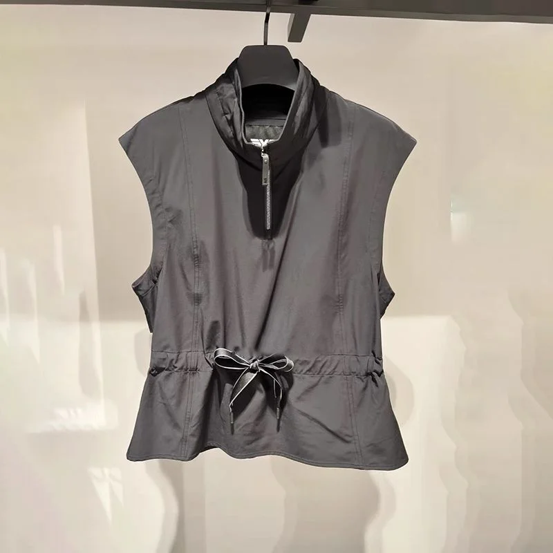 

Spor Zipper Slim Fit Vest Top Women's Spring Summer New Sle Stand Collar Svel Trendy Commute Cotton 00%