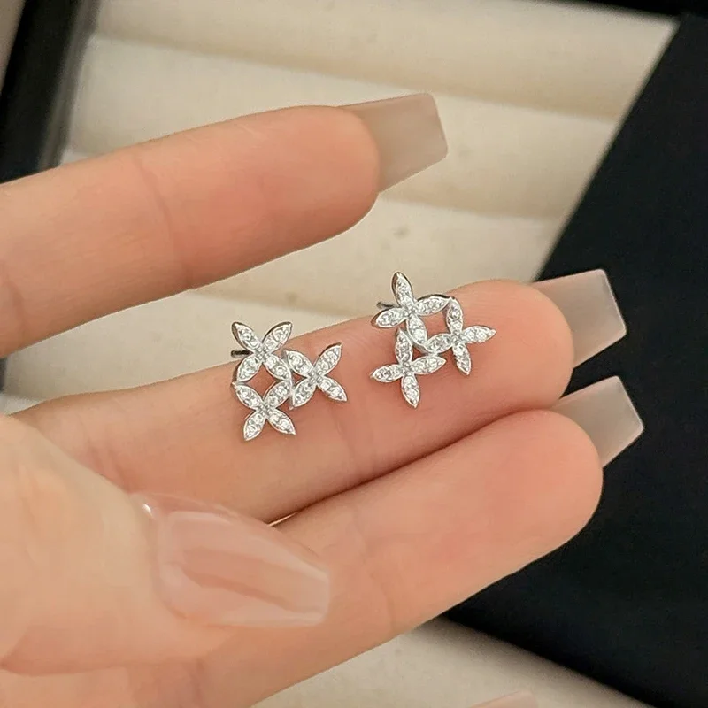 S999 Sterling Silver Needle Romantic Flower Minimalist Cute Stud Earrings for Women Fashion Jewelry Light Luxury Accessories