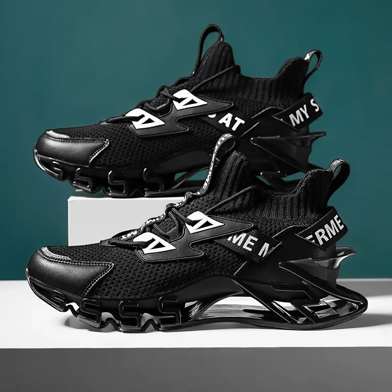 Men's Sports Shoes, High Top Elastic Fly Woven Basketball Shoes Shock-absorbing Thick Soled Socks, Soft Top Casual Running Shoes