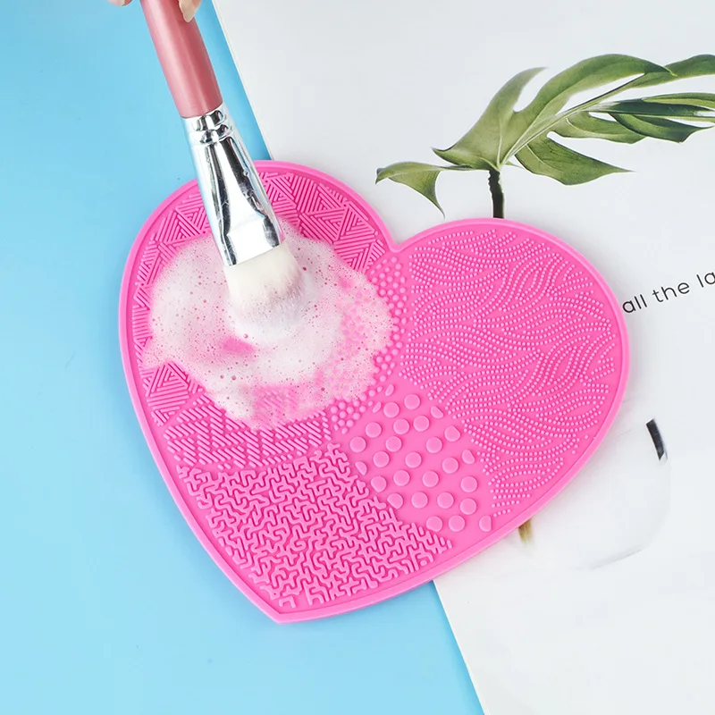 Heart Silicone Makeup Brush Cleaner Pad Make Up Washing Brush Gel Cleaning Mat Foundation Makeup Brush Scrubber With Sucker