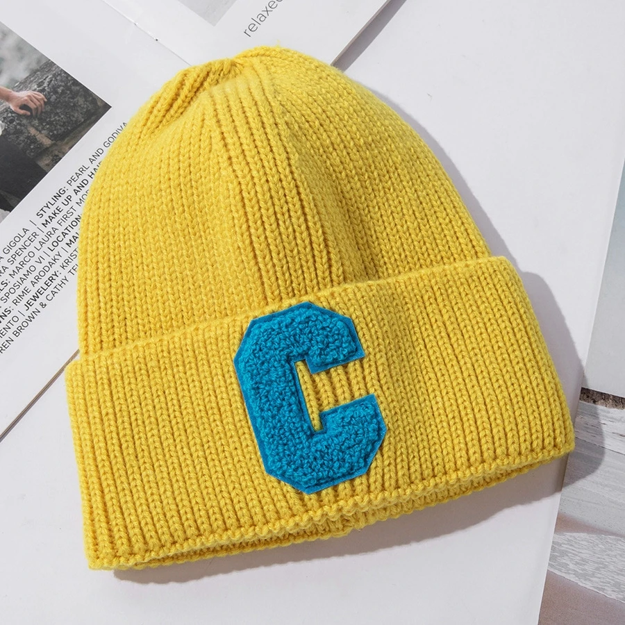 Korean version autumn and winter candy color C letter ins style children\'s wool hat Men and women children warm jumper knit hat