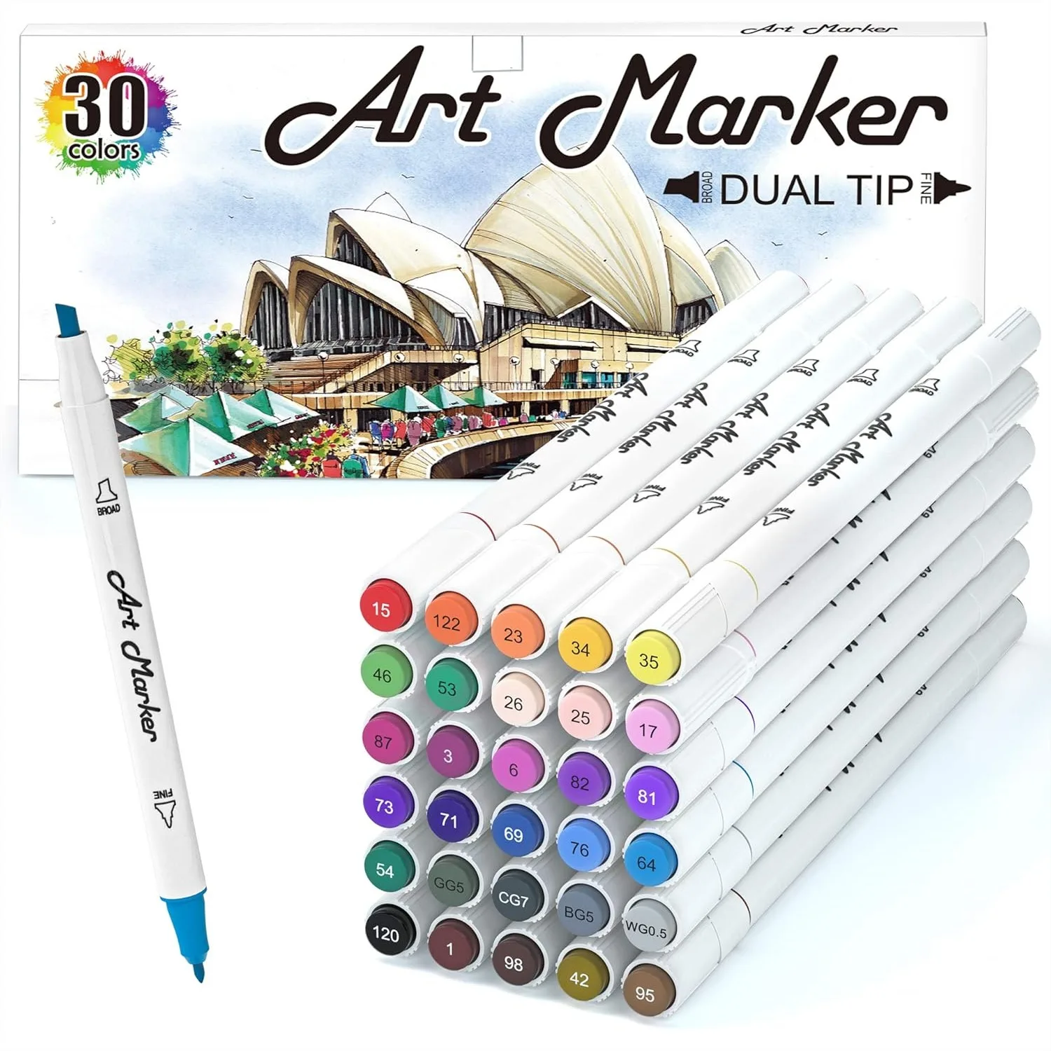 

30 Colors Art Markers, Dual Tip Permanent Marker Pens for Drawing Sketching and Coloring Books