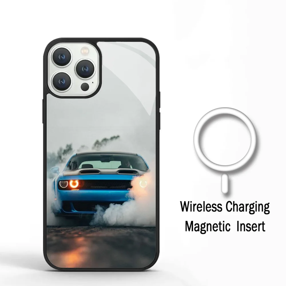 D-Dodge Challenger S-SRT Burnout Phone Case For IPhone 11 12 13 14 15 Plus Pro Max Mirror Acrylic For Magsafe Wireless Charging