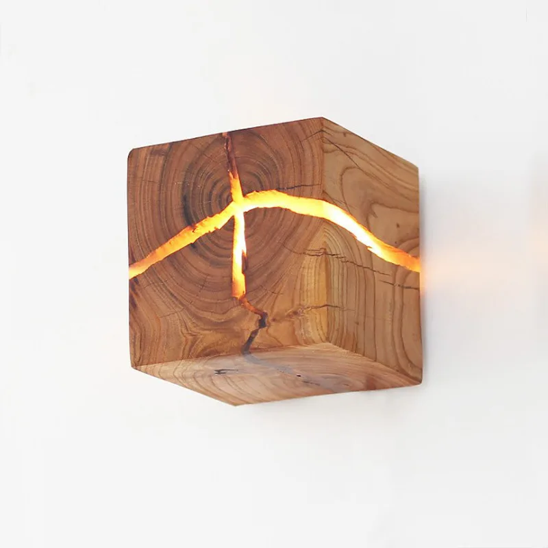 Cube Creative Resin Solid Wood Lamp Handmade Wall Lamps Corridor Lamps Bedside Night Light Corridor Bar Wall Light Bedroom Decor