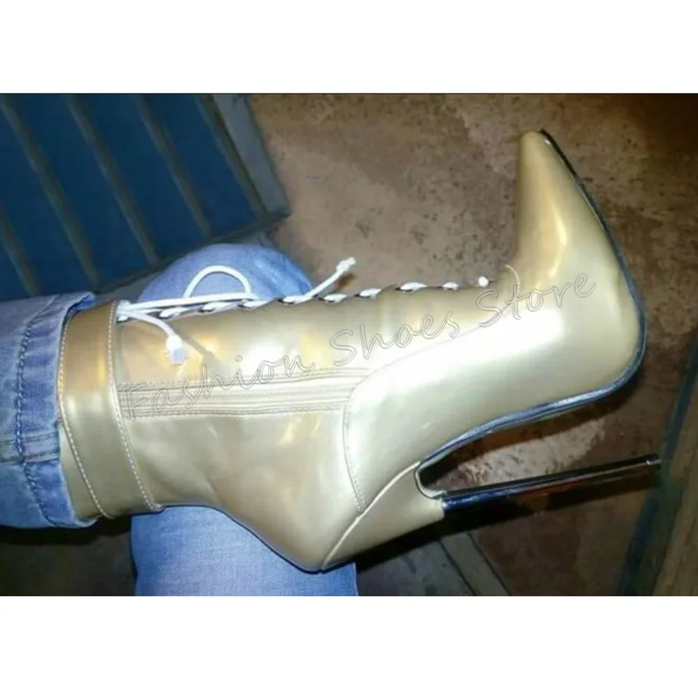 Gouden Zijrits Veterlaarzen Puntschoen Stiletto Hoge Hakken Hoge Hak Schoenen voor Vrouwen Hakken 2023 Nieuwe Zapatos Para Mujere