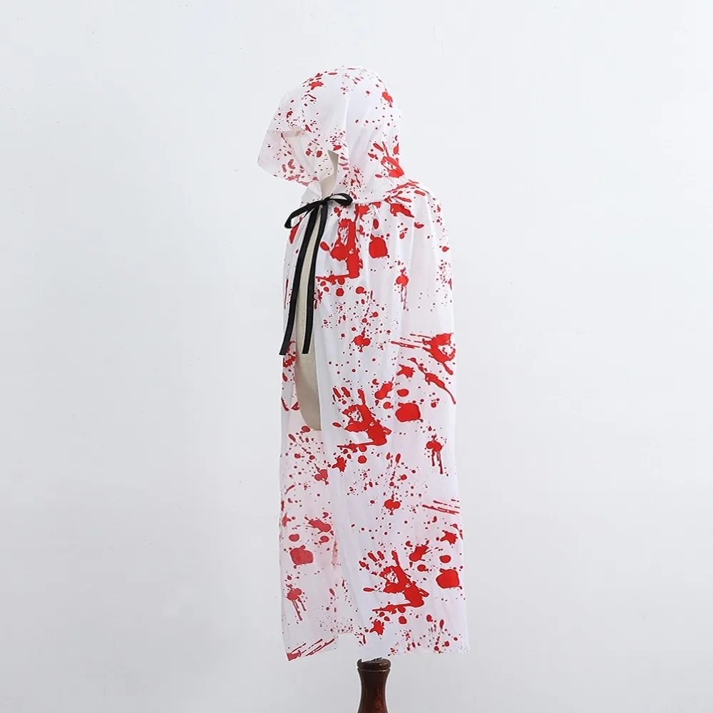 Tachin de sang Halloween Costume Cosplay accessoires Plaid drôle Halloween mort Cape avec casquette fête sombre toile d'araignée Cape Hallowmas