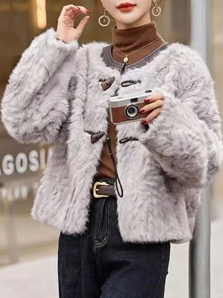 

Повседневная декоративная цветная пушистая хлопковая куртка на весну-лето-осень, новая модель в корейском стиле, свободный крой, на одной пуговице