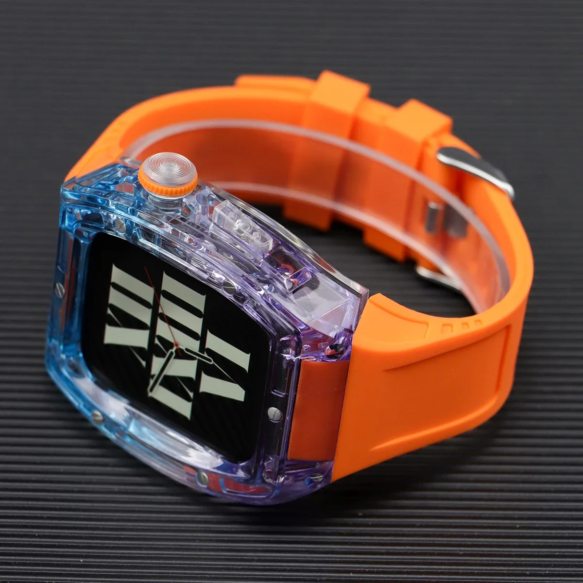 مجموعة تعديل حافظة شفافة لساعة أبل الترا 49 مللي متر غطاء جليدي لساعة iWatch 9 8 7 45 مللي متر 6 5 4 SE 44 مللي متر حزام سيليكون