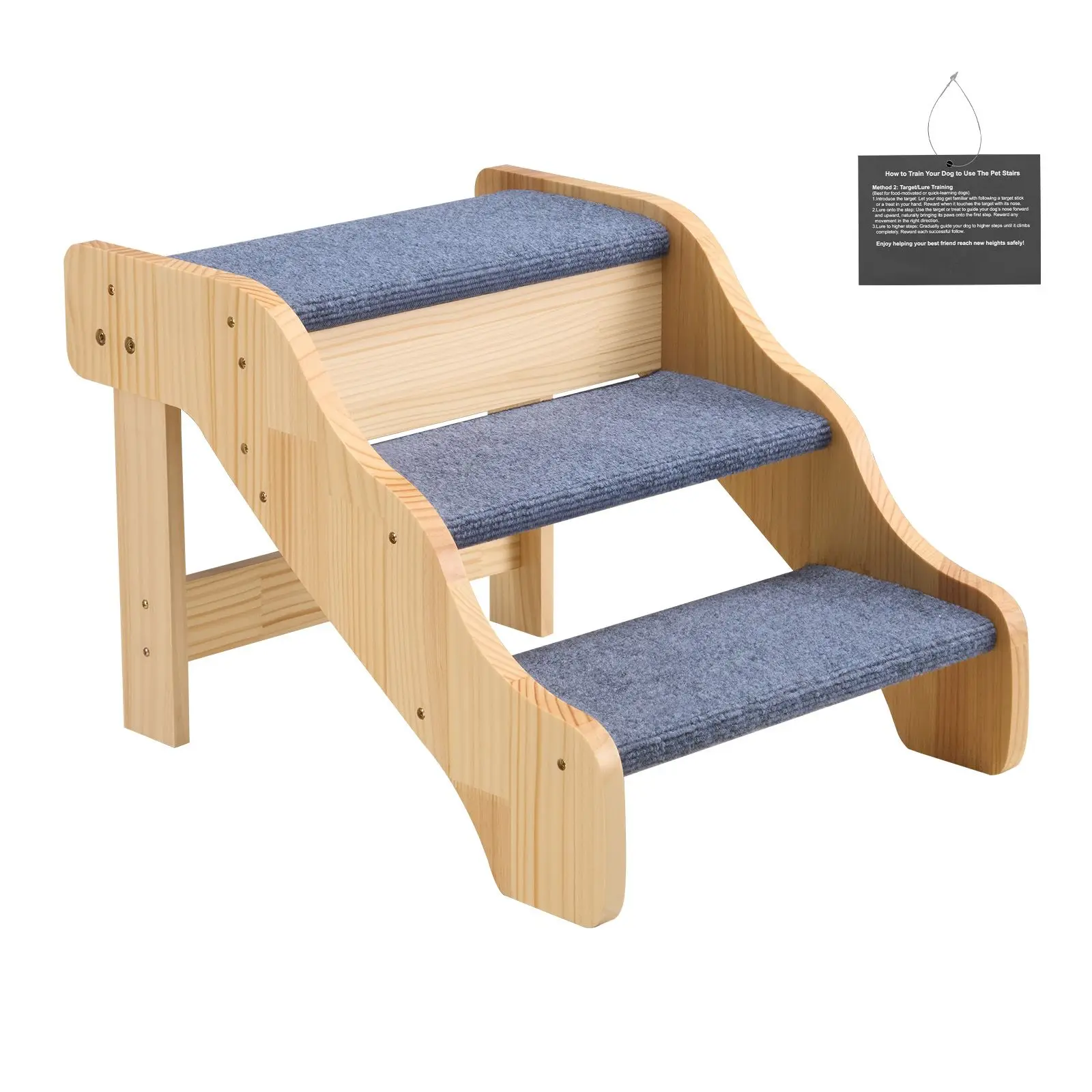 Wood Pet Stairs, 3-Step Dog for High Beds, Sofa & Cars, 150lbs Load Capacity, Non-Slip Surface, Stable Cat & Ladder Small Medium