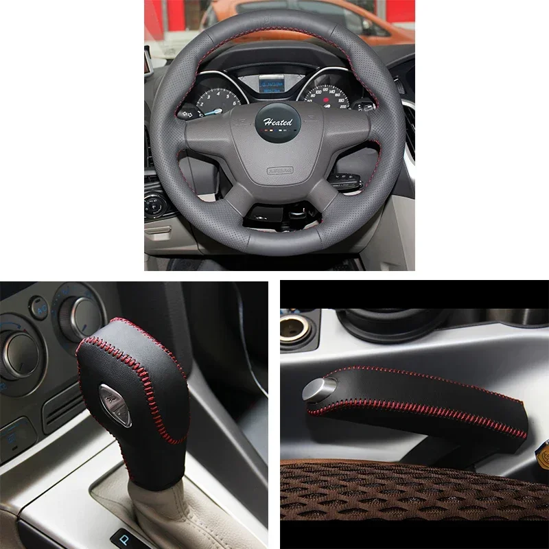 

Braid on the steering wheel cover for Ford Focus 3 2012-2014 KUGA Escape C-MAX Case ppc handbrake cover gear shift knob cover