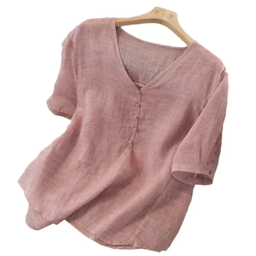 

Women's plus Size V-Neck T-Shirt Summer New Arrival Half-Sleeve Simple Breathable Loose Slimming Multicolor All-Match Top