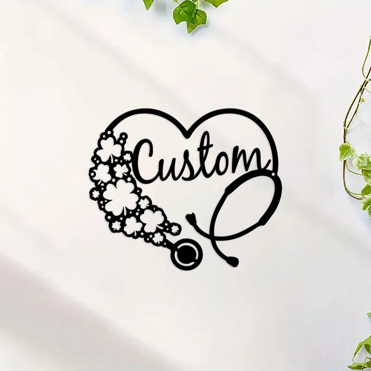 

Custom Heart Stethoscope Shamrock Metal Wall Art Personalized Leaf Clover Lucky Nurse Name Sign Decor Doctor Irish St