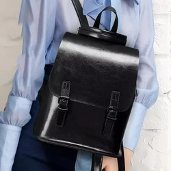 Women  Genuine Leather Backpack Rucksack Meseenger Shoulder Bags Grils School Book Bag Oil Wax Cowhide Female Daypack Knapsack