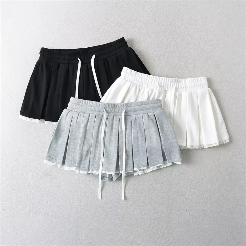 Black mini skirts Summer clothes 2024 y2k fashion white lace skirts for woman kawaii high waist skirts with lace trim