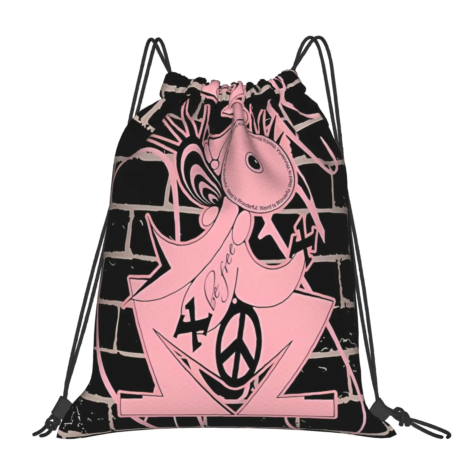 Y2K Be Free Graffiti Portable Hiking Riding Gym Drawstring cool gift Storage Backpacks