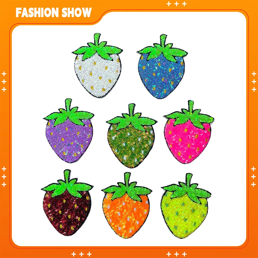 [Bling Strawberry Stickers] Sweet and Spicy Sequin Embroidery Stickers for Sweaters and Jeans DIY Decoration Sparkling Embroider